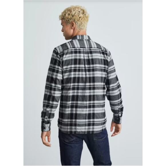 EVERLANE The Brushed Flannel Cotton Black Grey Plaid Button Down Shirt // XL - Picture 2 of 12